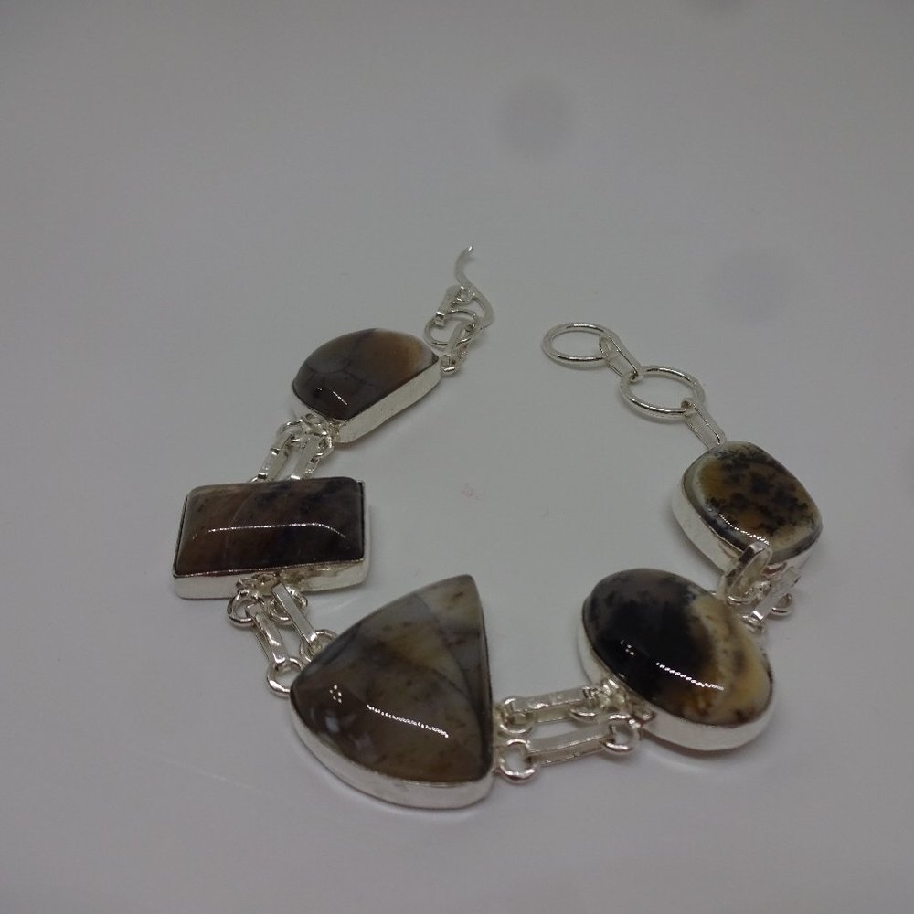 Natural "COCONUT JASPER" Handmade Sterling Bracelet 8"  #99